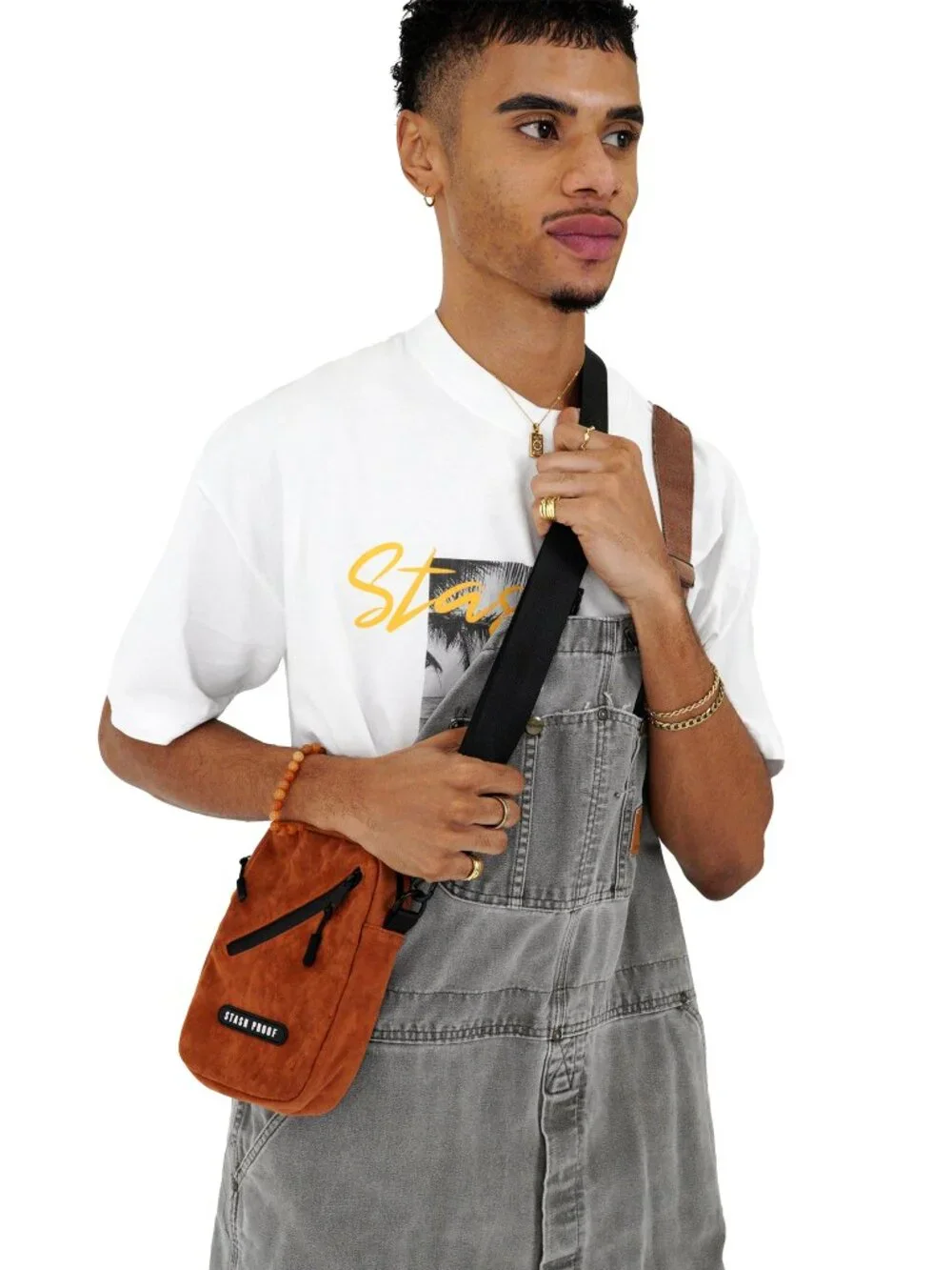 Stash Bag Odor Resistant Unisex Cross Body Sling Bag, Suede Daypack Brown